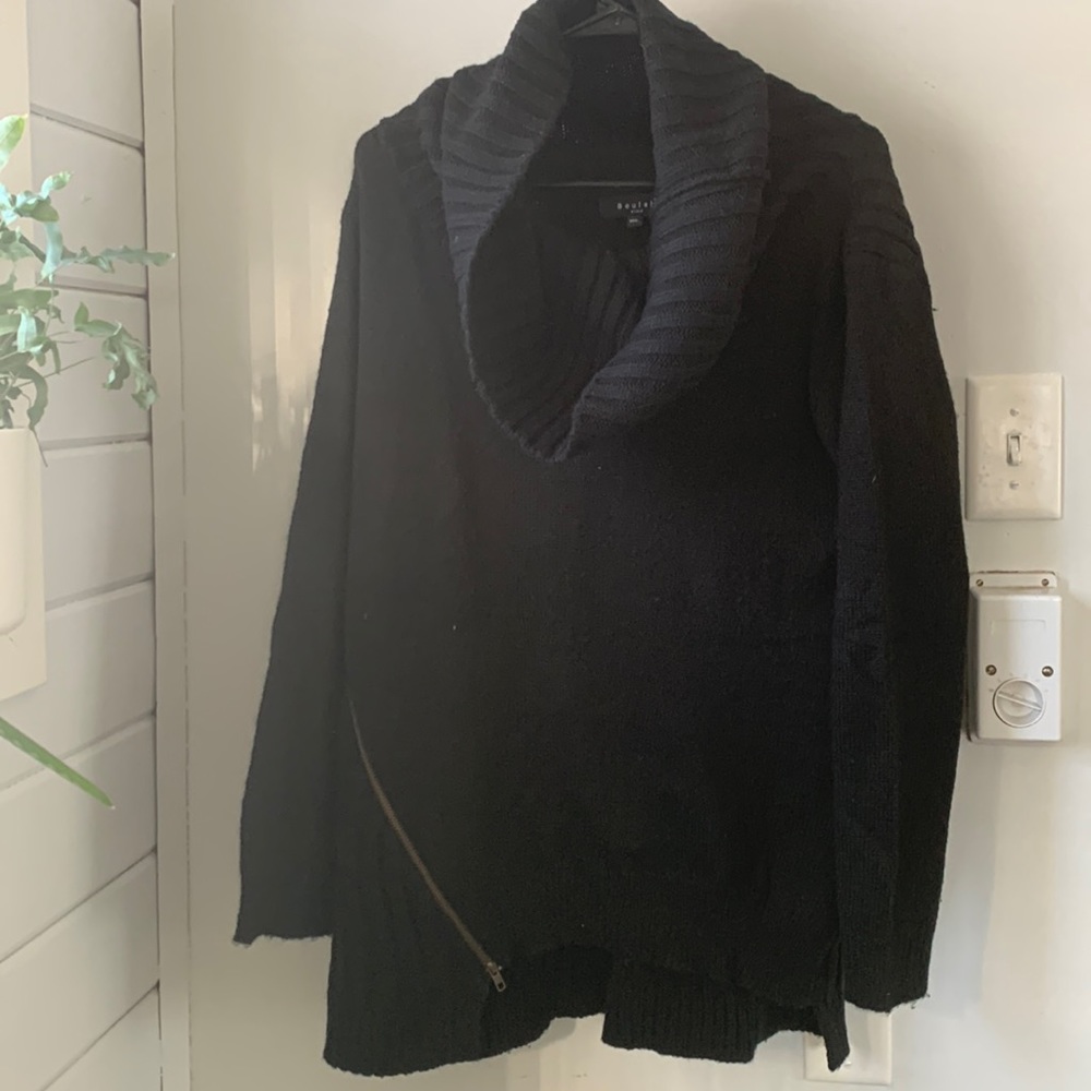 Beulah, Size Medium/Large Cowl Neck Sweater, Black, Zipper Side